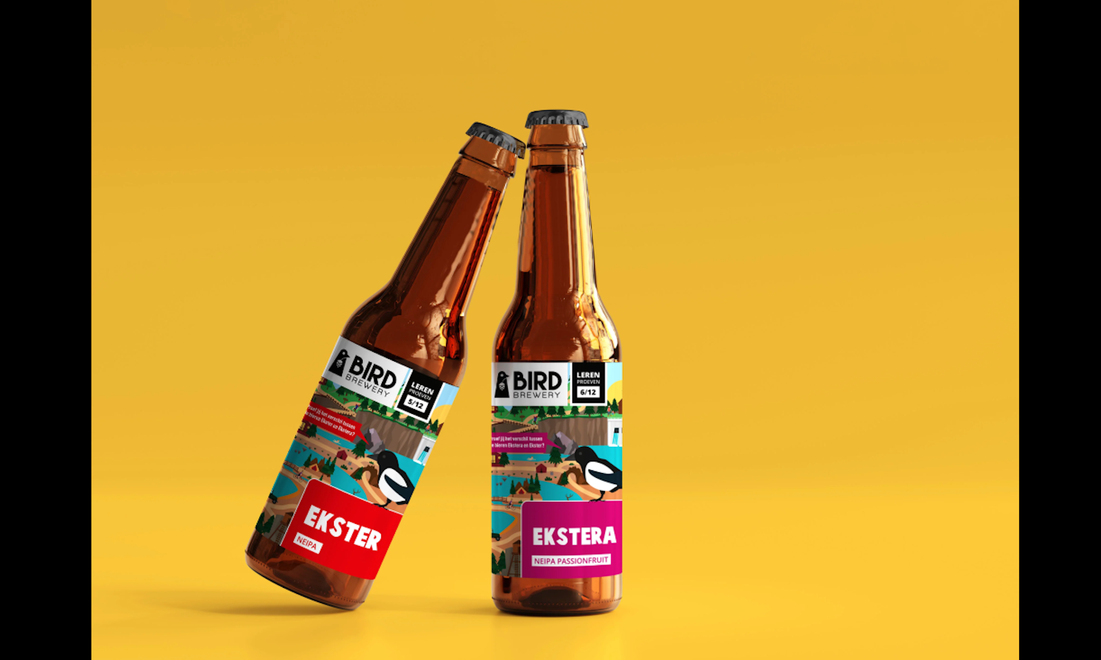 Ekster en Ekstera flesjes tegen elkaar aan